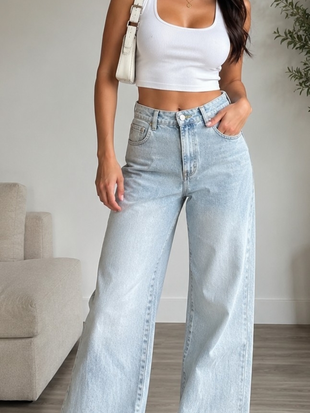 Y2k High-Rise Light Blue Wide Leg Jeans